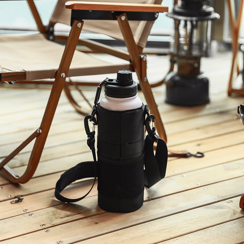 Water Bottle Carrier Bag, Bottle Pouch Holder, Adjustable Shoulder Hand Strap 2 Pocket Sling Neoprene Sleeve Sports Water Bottle