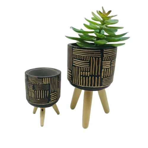 artificial carving line patterns cement pot for home decor cheap flower pot planting