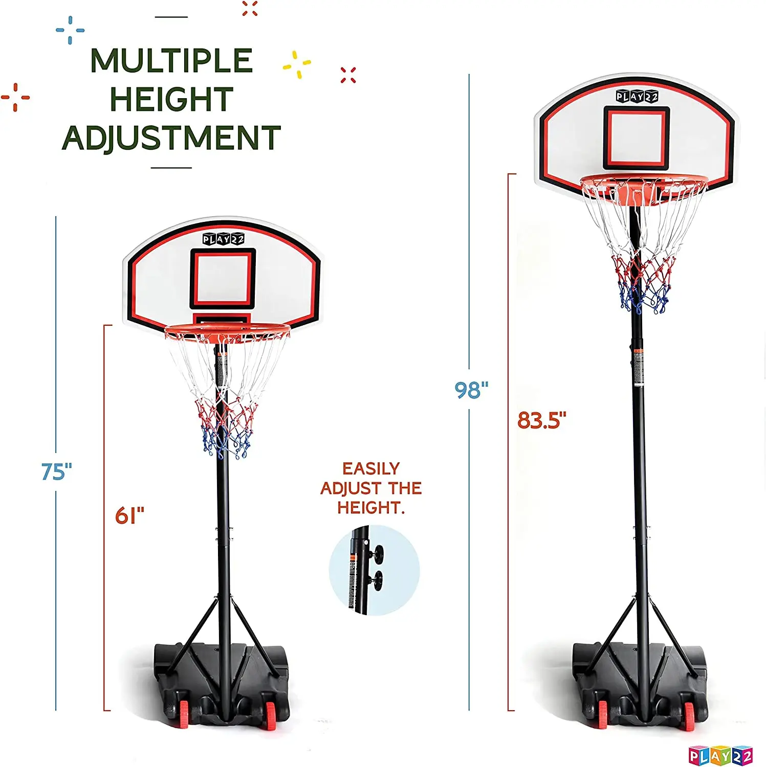 Adjustable 5-7ft Portable Basketball Stand Wheel-Driven with Fillable Base Outdoor Play Equipment for Kids