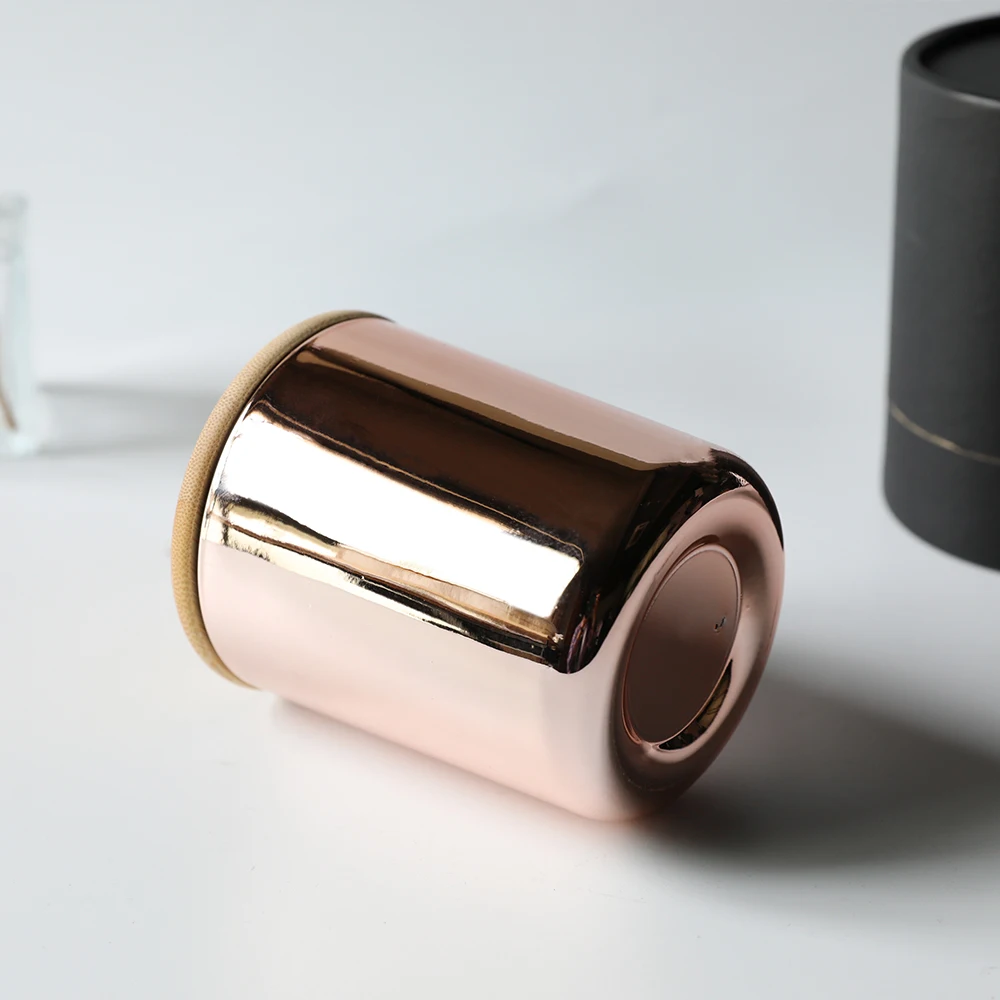 12oz 16oz Electroplated Luxury rose golden and silver round bottom Glass Candle Jars with lid