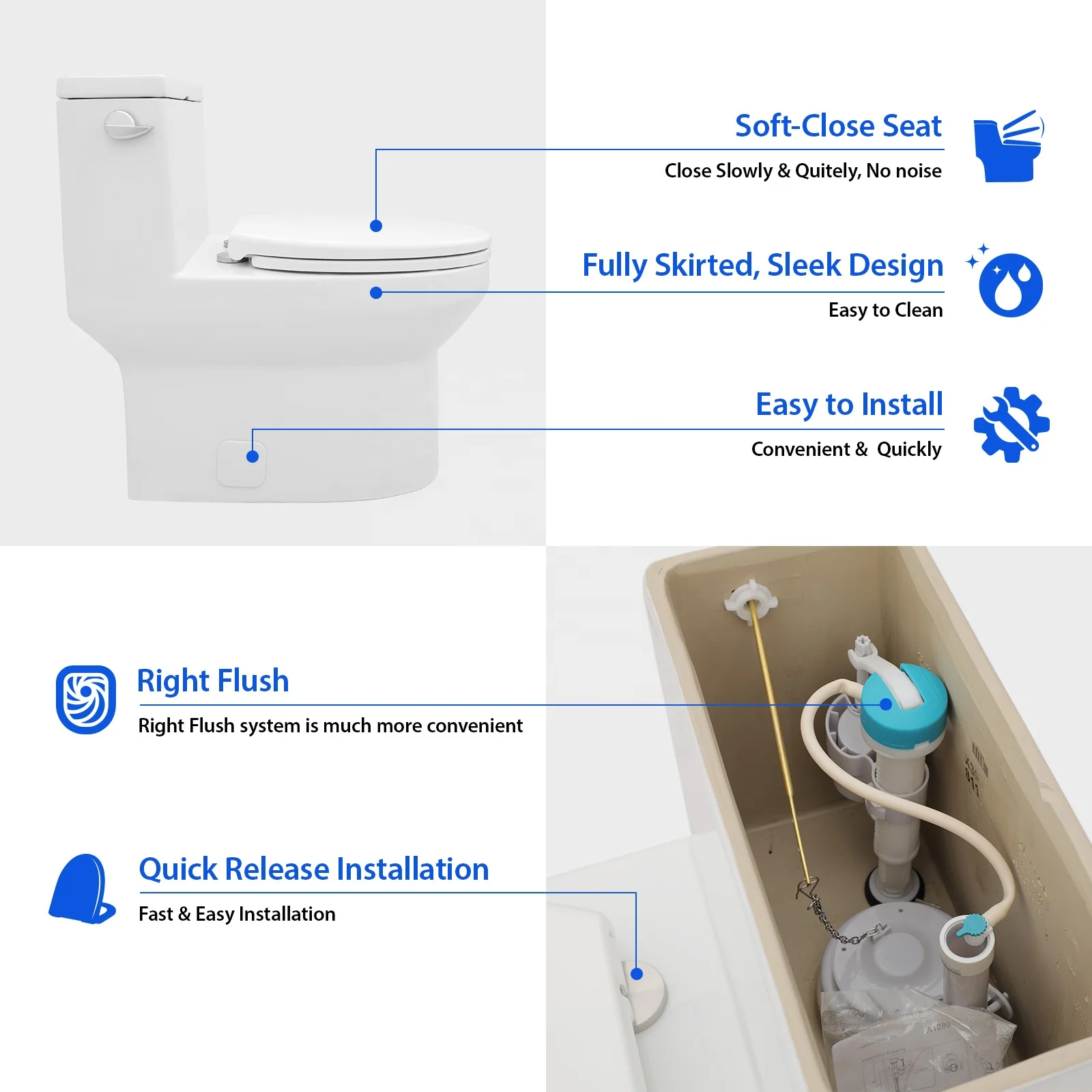 European Standard Ceramic Water Closet Floor Mounted One Piece Toilet  Hotel Sanitary Ware One Piece Water Closet WC Bowl