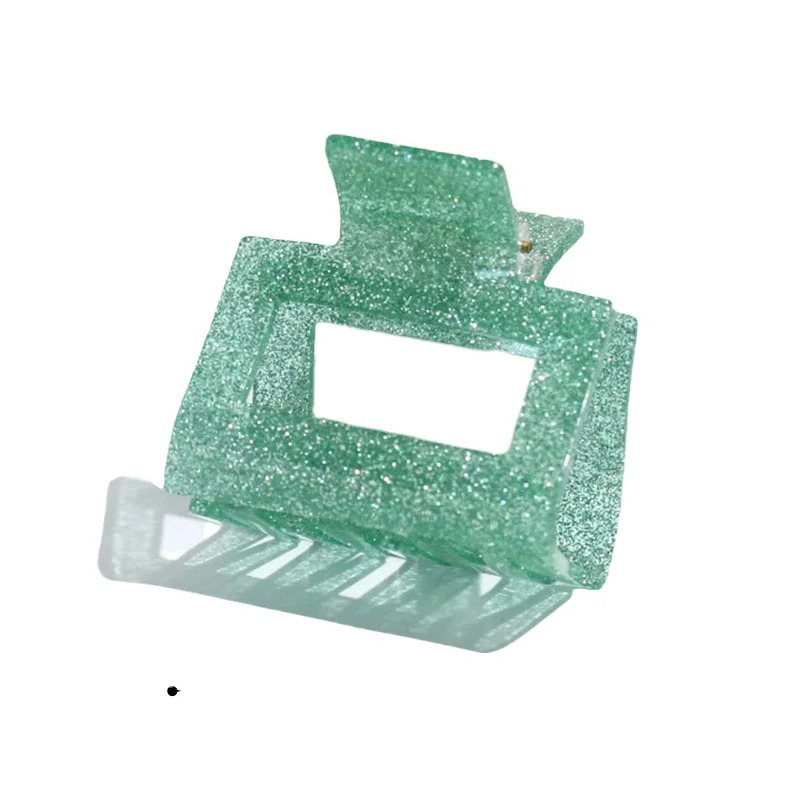 2022 new style glitter acrylic hair claw clips geometric trendy sparkle hair claw custom logo hollow square hair clips resin