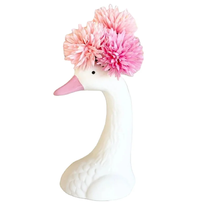 Nordic Ins Swan White Ceramic Vase Decoration Creative Pink Goose Simple Modern Soft Decoration Wedding Vase