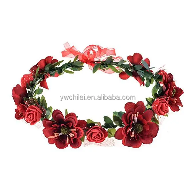 Girls Boho Rose Floral Crown Wreath Wedding Flower Headband