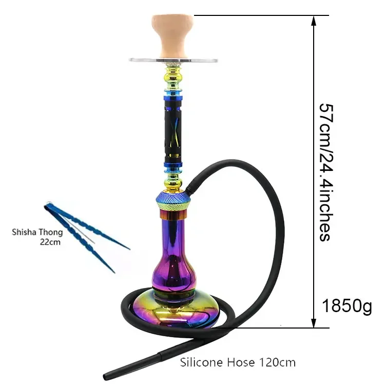 2023 New fashion rainbow aluminum glass tobacco arab hookah  for bar party smoking accessories