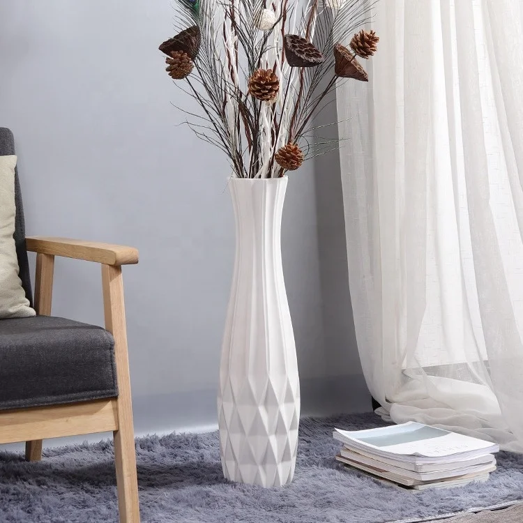 Ceramic Floor Large Vase 17.7 Inches White Modern Flower Tall Vases for Office Home Farmhouse Living Room