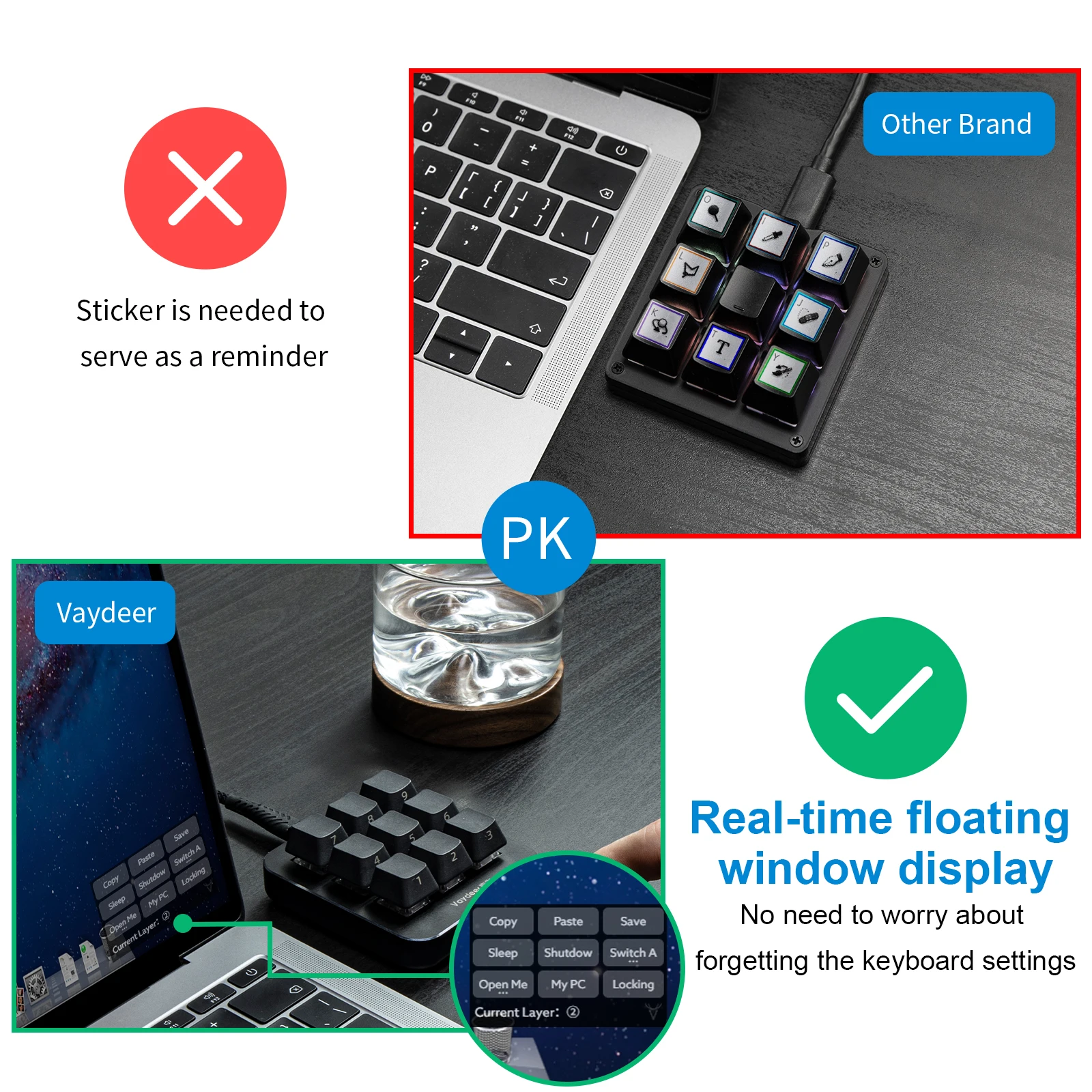 Portable Keyboard Computer Mini One-Handed Small Smart Studio Mechanical Wired Gaming Keyboard with 9 Fully Programmable Keys