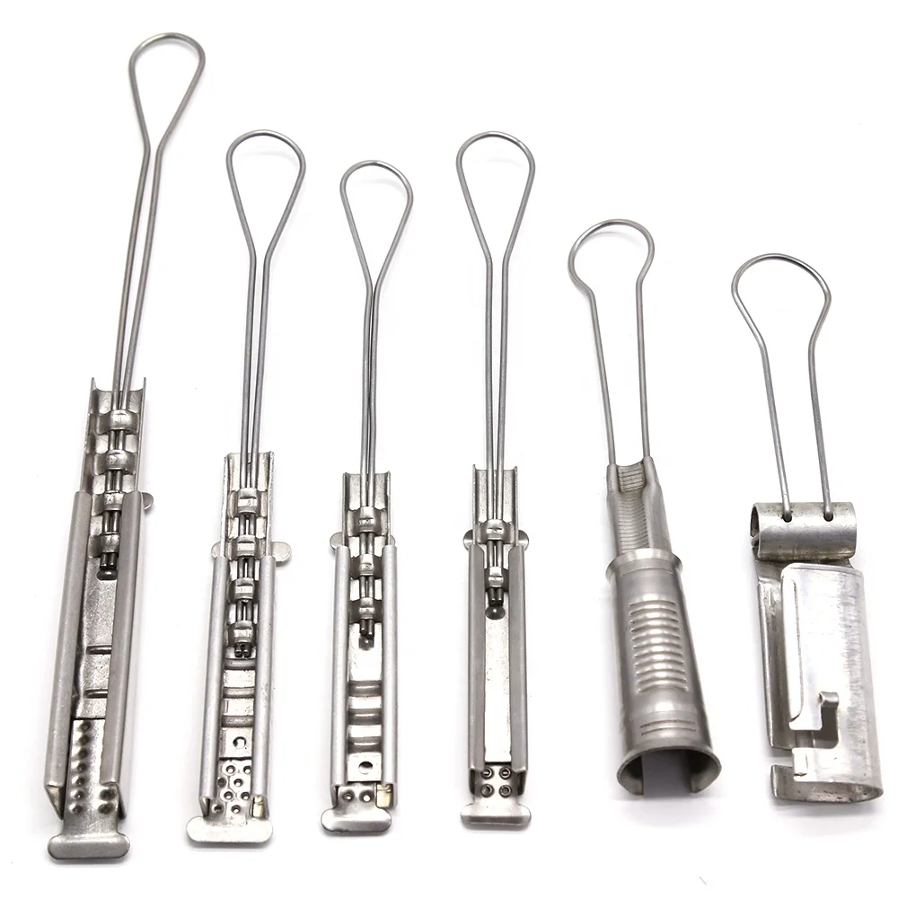 2 Pair Telecom ftth fiber optic tension Stainless Steel Drop Wire Clamp for Aerial Cable