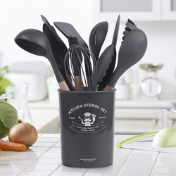 12 Pieces In 1 Set Kitchen Accessories Cooking Tools Kitchenware Cocina Silicone Kitchen Utensils With Wooden Handles