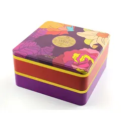 Square Cookie Tin Box For Food Grade Tinplate Packaging Moon Cake Tin Box Square Cookie Tin Box