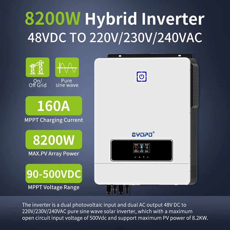 Gyopo 8.2KW Pure Sine Solar Power Inverter Hybrid Solar Inverter for Home use