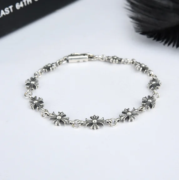 Crow heart personalized cross anchor letter bracelet men tide punk simple retro Thai silver bracelet women