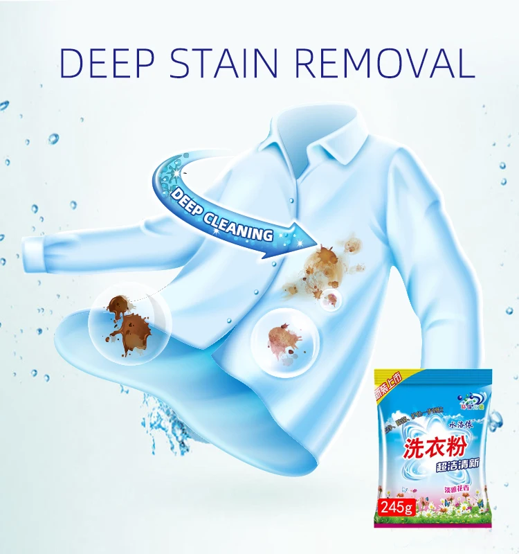 OEM detergent laundry wholesale soap washing powder manufacture cheap storage washing powder 245g