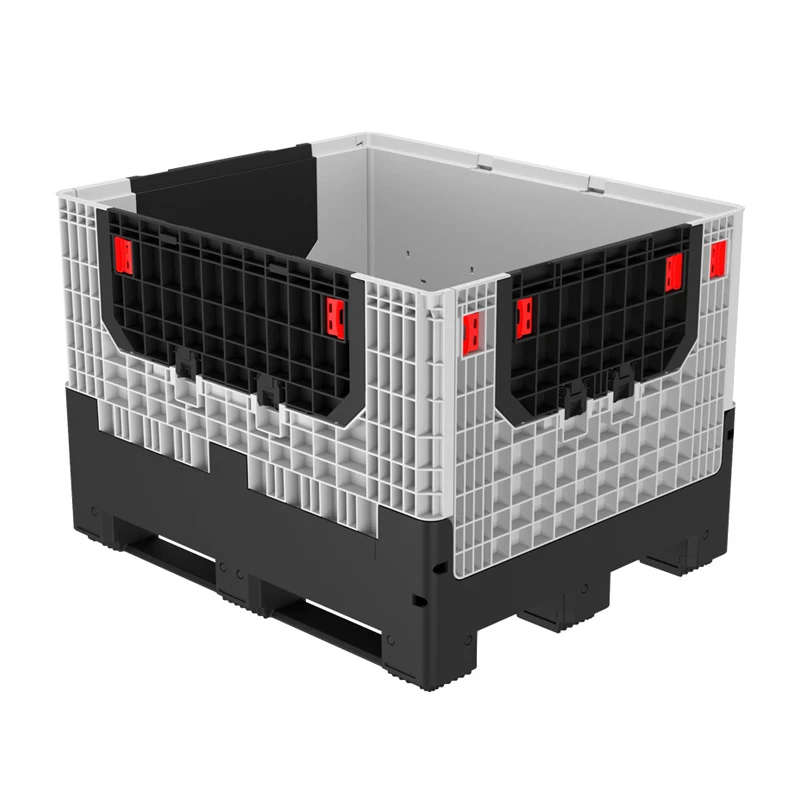 Plastic Stackable Folding Pallet Storage Bins Insulated  Rigid Pallet Storage Box with Wheels for Easy Transportation