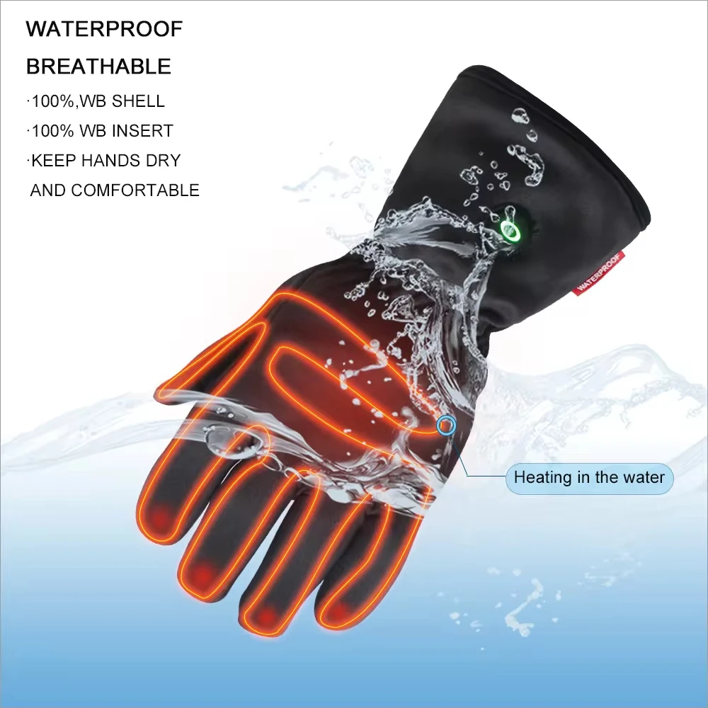 Black Insulating Proof Heated Ski Gloves with Battery Protective Work and Massage Hair Mittens for Girls Electric Heated Gloves