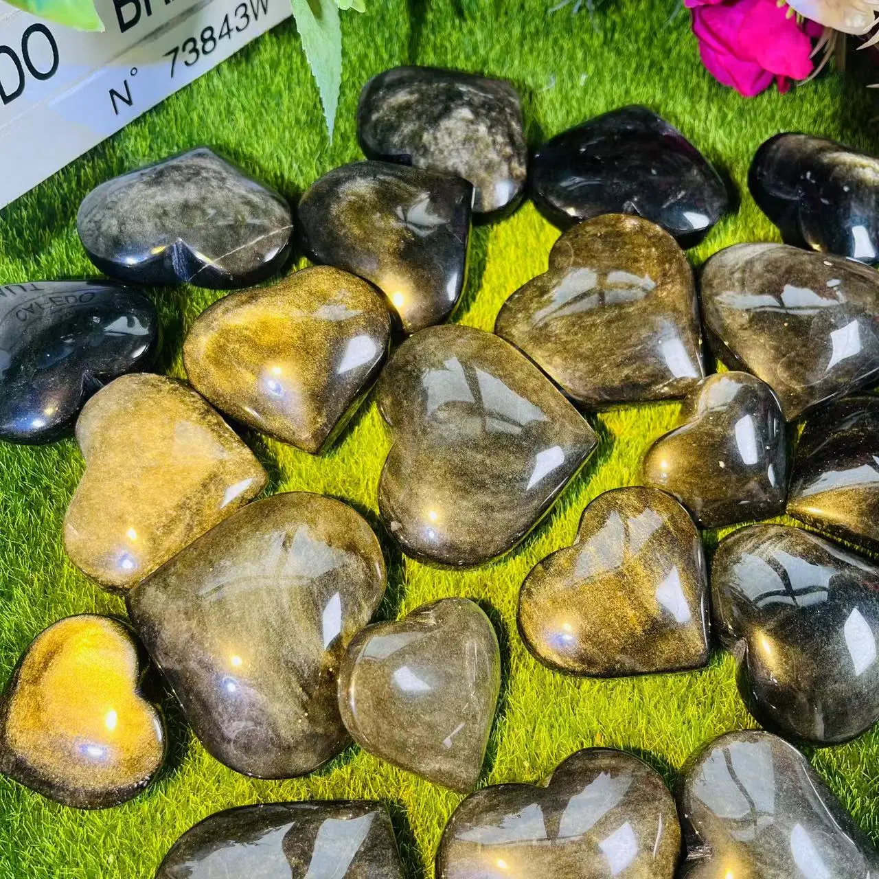 Wholesale Natural High Quality Golden Obsidian Heart Crystal Hearts  For Healing