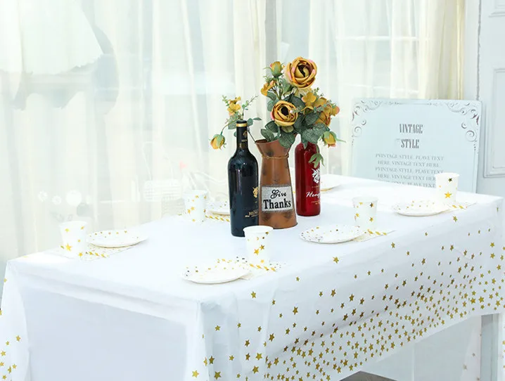 Disposable Tablecloths for Parties Twinkle Little Stars Rectangle Plastic Gold Star Tablecloth