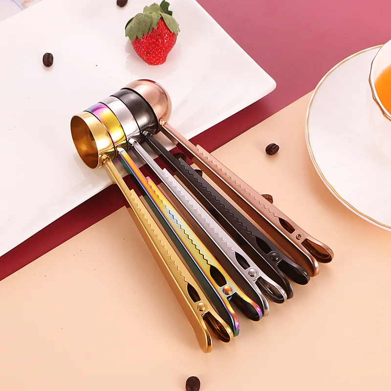 
Multifunctional Metal Coffee Spoon With Bag Clip 15ml measuring scoop Stainless Steel measuring spoon seasoning spoon 