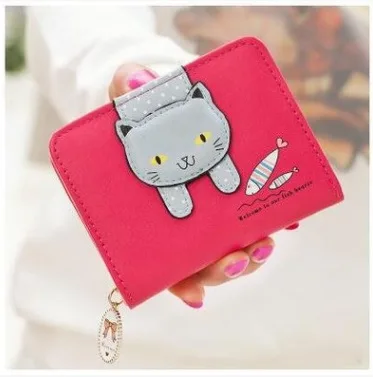 
Fashion Women Short Wallet Purse Small Zipper Girls Wallet Cat Leather Coin Purse Card Holder Money Bag 