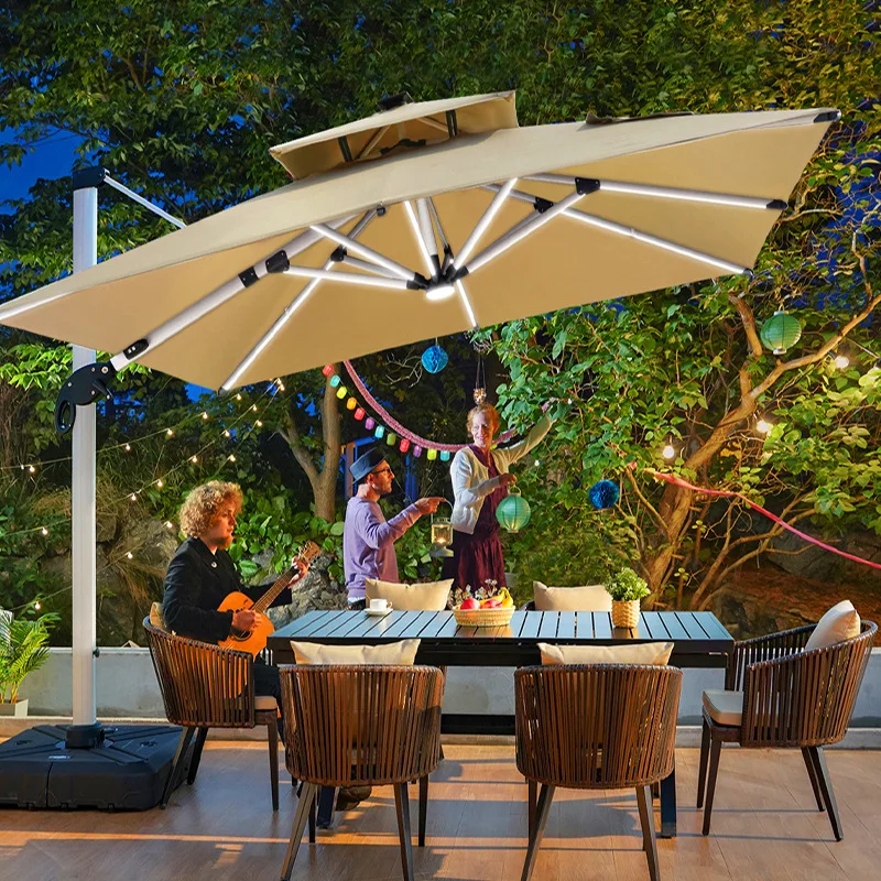 Wholesale Factory Custom Logo Printed Sunshade Parasol Sun Patio Umbrellas with Light Outdoor Beach Garden Big Size Carton