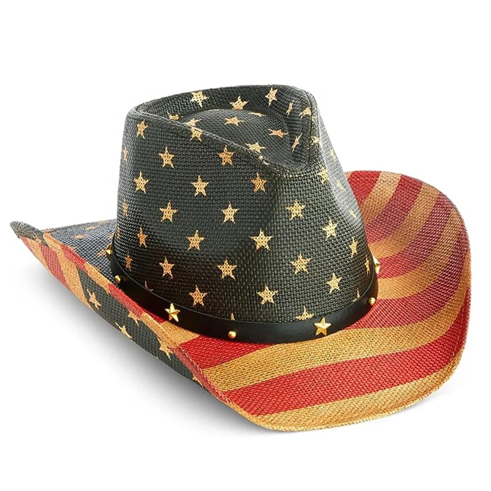Wholesale woven custom printed designer distressed sombreros para hombre para el sol cowboy straw hat with elastic band