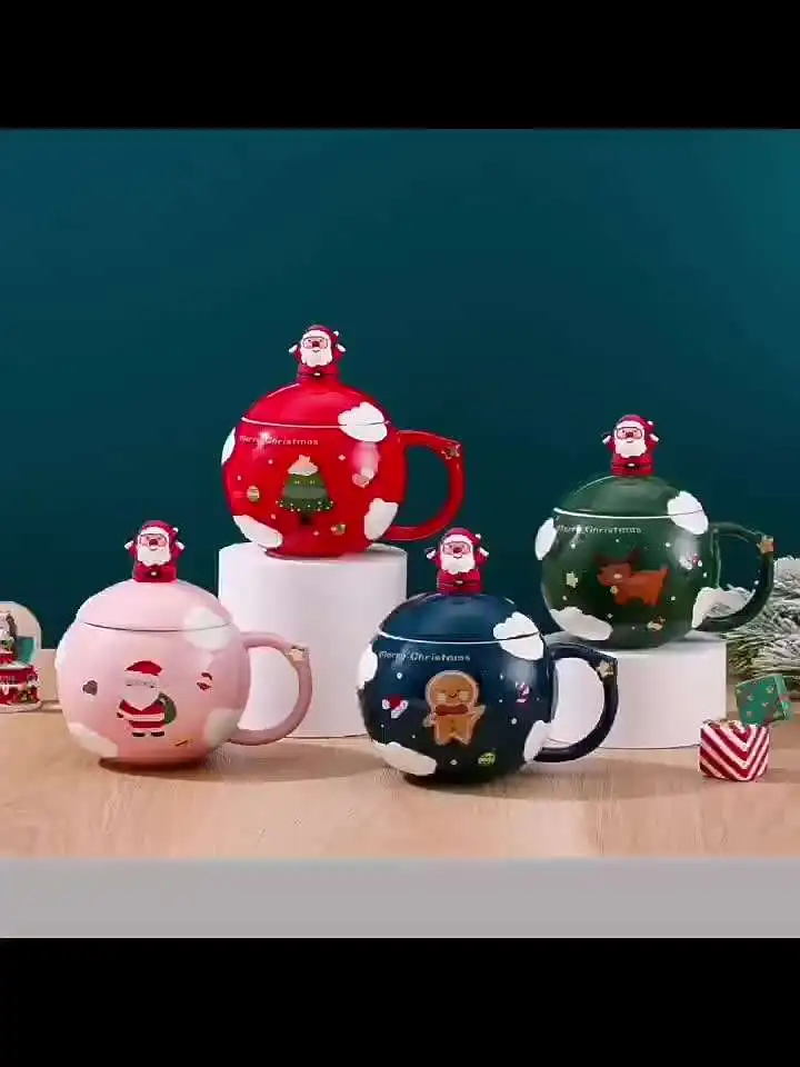 Wholesale Custom Nordic round Cartoon Sublimation Hot Chocolate Mug Handmade Personalized Christmas Eve Mugs for Coffee Beer