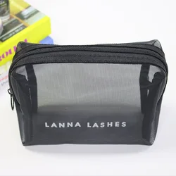 Оптовая продажа, многоразовая черная нейлоновая косметичка на молнии с логотипом на заказ