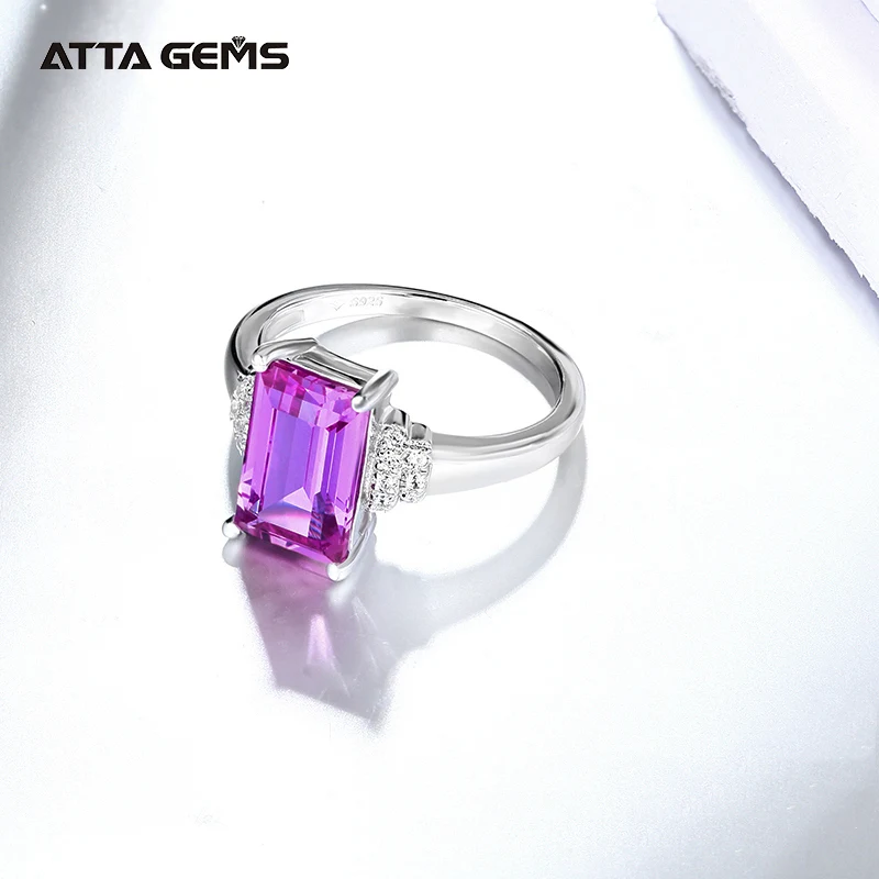 925 Sterling Silver  Pink Purple Gemstone Rings Classic Purple Sapphire Rings For Women Engagement Wedding Fine Jewelry Gift