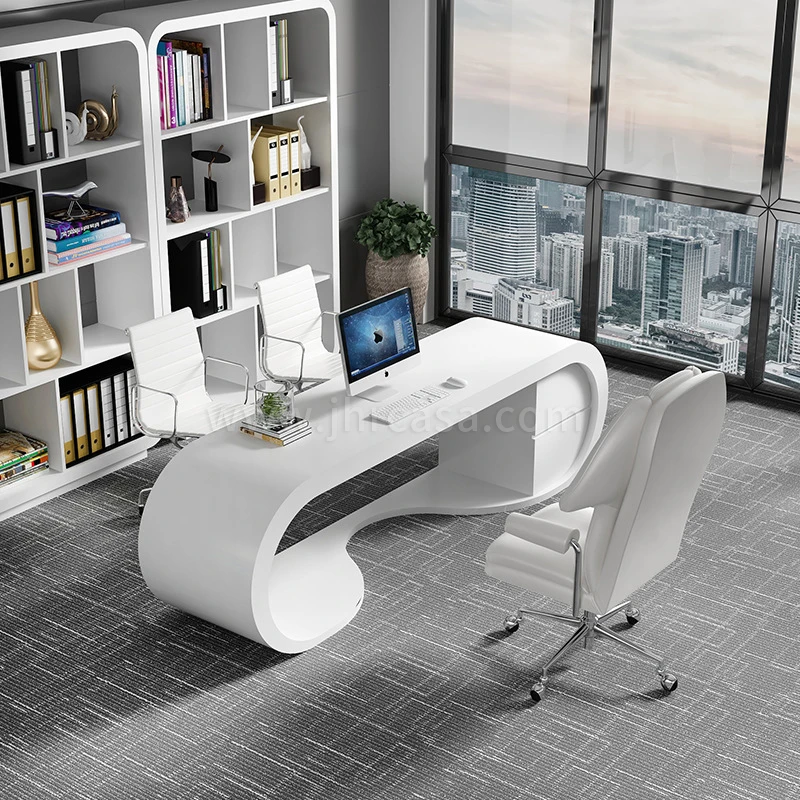 China supply High Glossy Curved Round Edge Modern Salon Office Furniture Table White CEO Office Desk