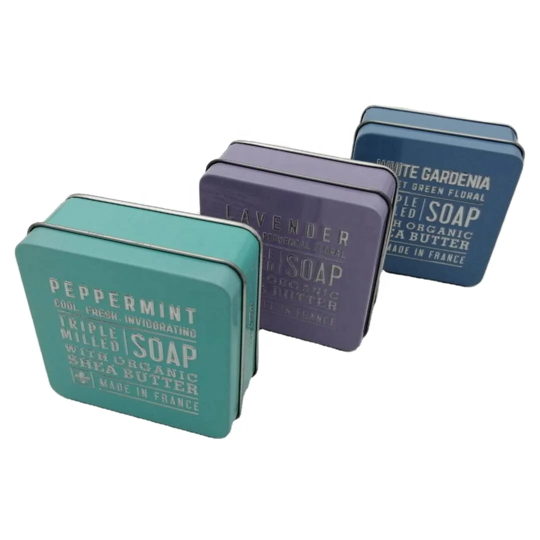 Bespoke soap packaging tins with custom logo printed and embossed 100G