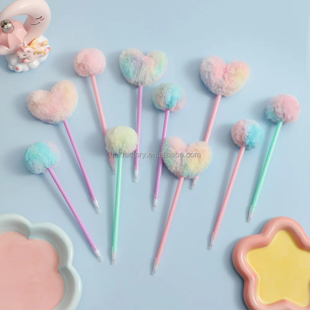Custom Print Wistiti Style Colorful Pom Pom Pen Kawaii Cheap Cute Plush Ball Ballpoint Pens