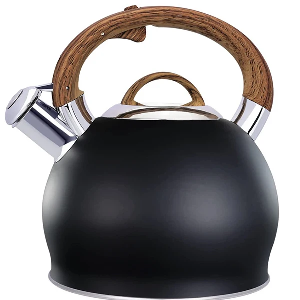 Black 2.4 Quart Stainless Steel Whistling Tea Kettle Tea Pot for Stove Top