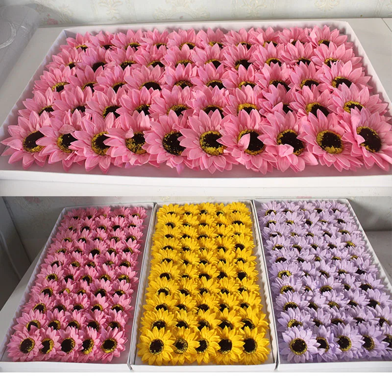 DREA Yiwu factory wholesale good quality 8.5cm sunflower soap flower head for bouquet DIY