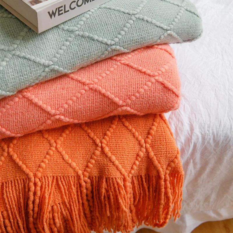 22-цветное трикотажное одеяло с бахромой