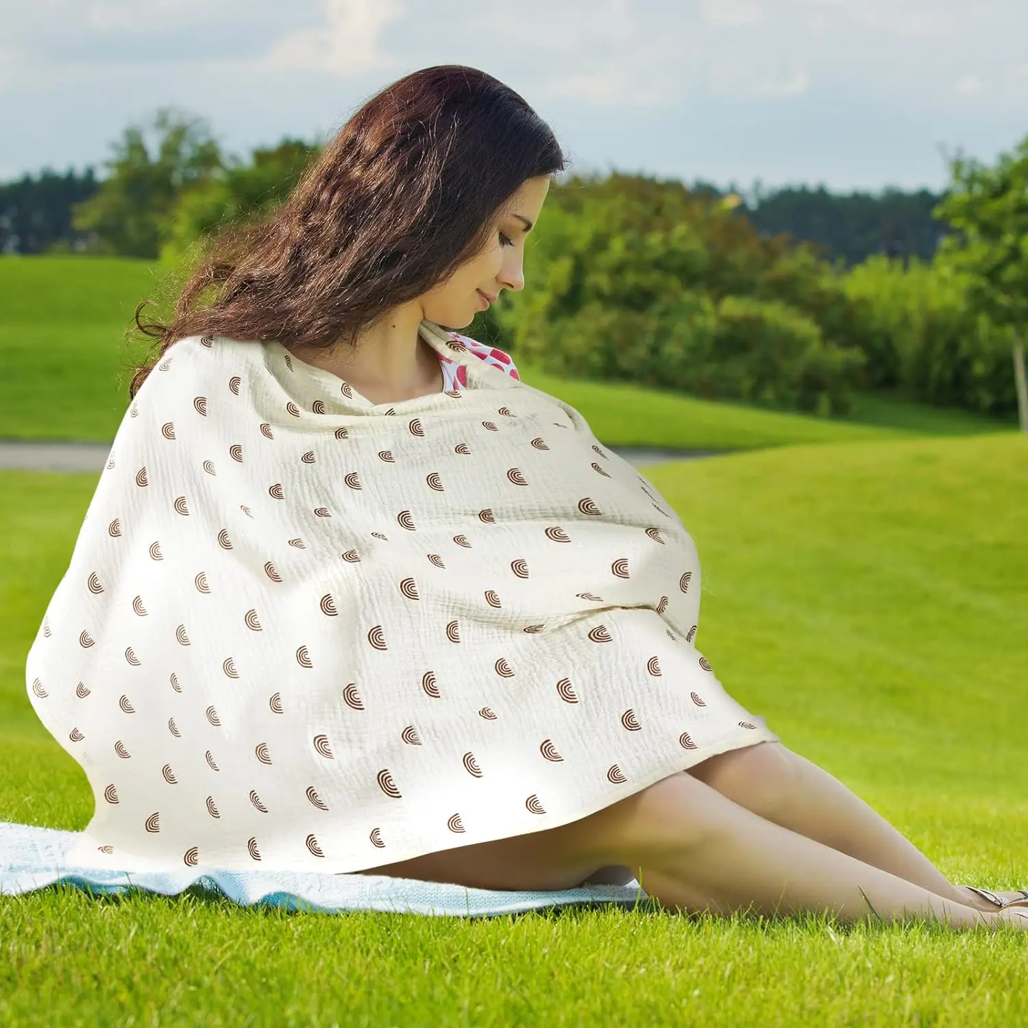 Poncho style cotton muslin breastfeeding cover