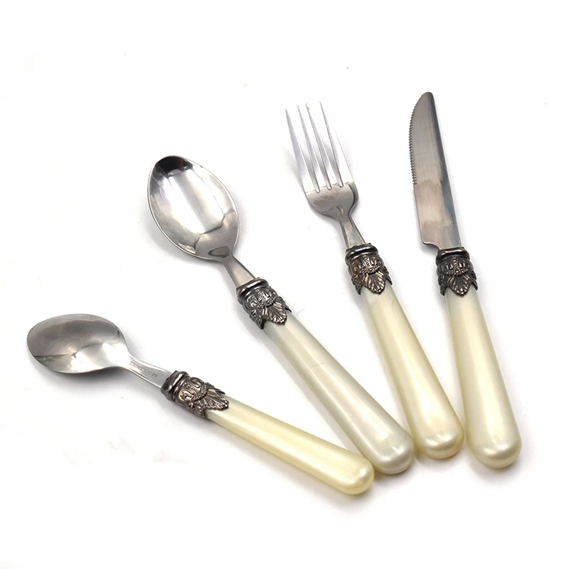 Vintage silverware 24pcs mother of pearl cutlery set with white handle
