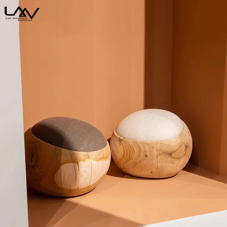 Wooden Frame Fabric Modern Creative Living Room Shoe Stool Furniture Sphere Shape Hotel Bedroom Villa Apartment Ottoman