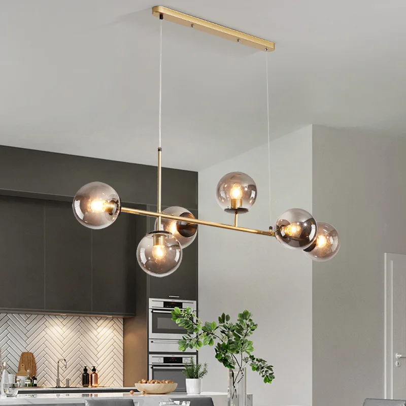 6 heads gold glass ball pendant hanging light modern dining table bar chandeliers