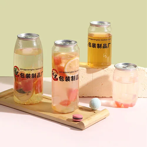 Disposable digital printing 500ml 600ml plastic cans pet clear soda milk tea  cup juice beer bottle with sasy open lid