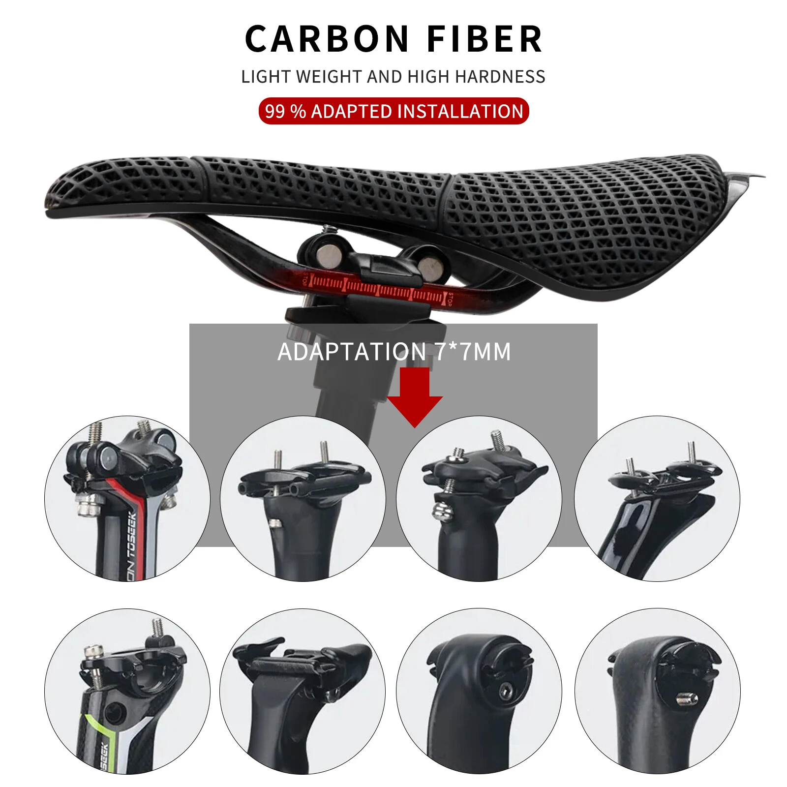3D Printing Carbon Fiber Bicycle Saddle Ultralight Hollow Seat Comfortable Breathable Honeycomb Cushion for Mountain Road Bikes