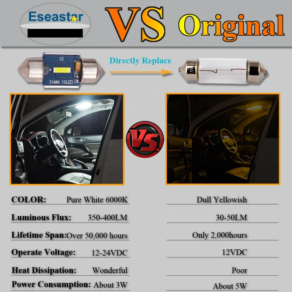 1860 1smd led festoon light car light 28mm 31mm c3w led canbus