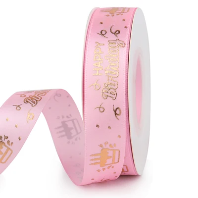 
2cm 10 colors high quality Hot sale happy birthday printed satin ribbon 