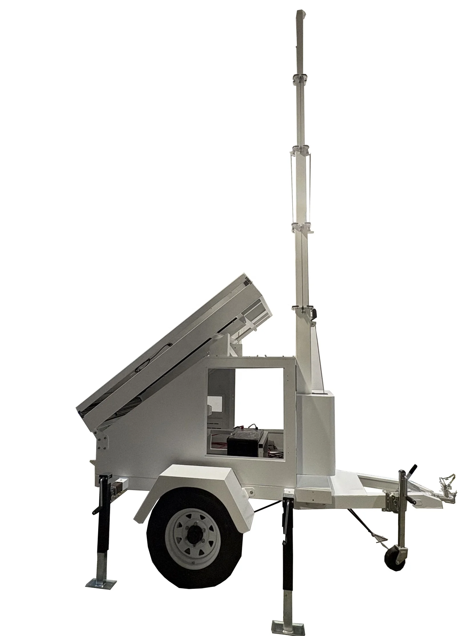 Security camera mobile solar trailer with remote intercom for concerts and music festivals