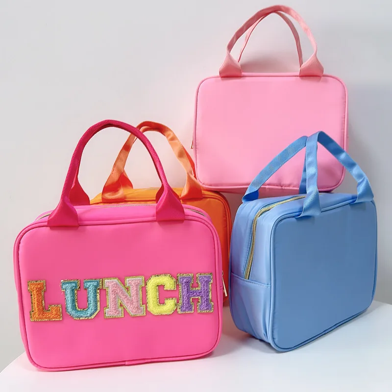 YIMYIK Portable Letter Travel Bag Fashion Insulated Ice Bag Oxford Embroidery Lunch Bag