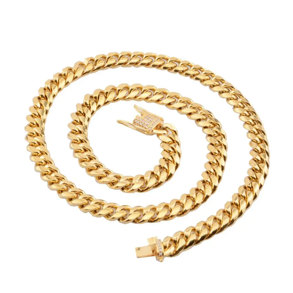 Wholesale Miami Cuban Link Chain Hip Hop Necklace Jewelry Big Thick Chain Gold Curb Cuban Link Box Chain 18mm Miami Necklace