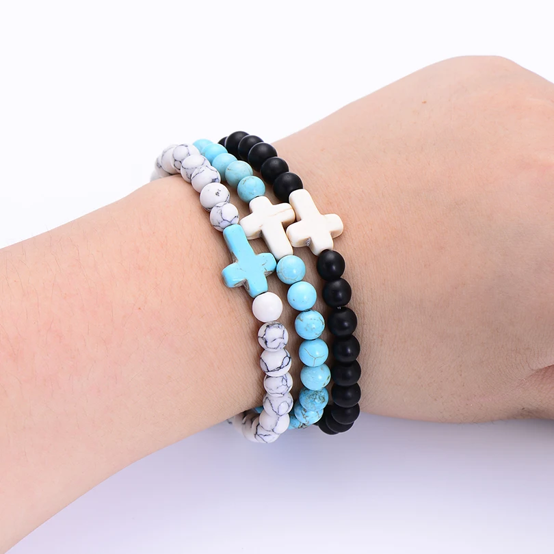 Bead Bracelet Trendy Style Elastic Rope Natural Beaded for Women Handmade Boho Jewelry Cross Bracelets Birthday