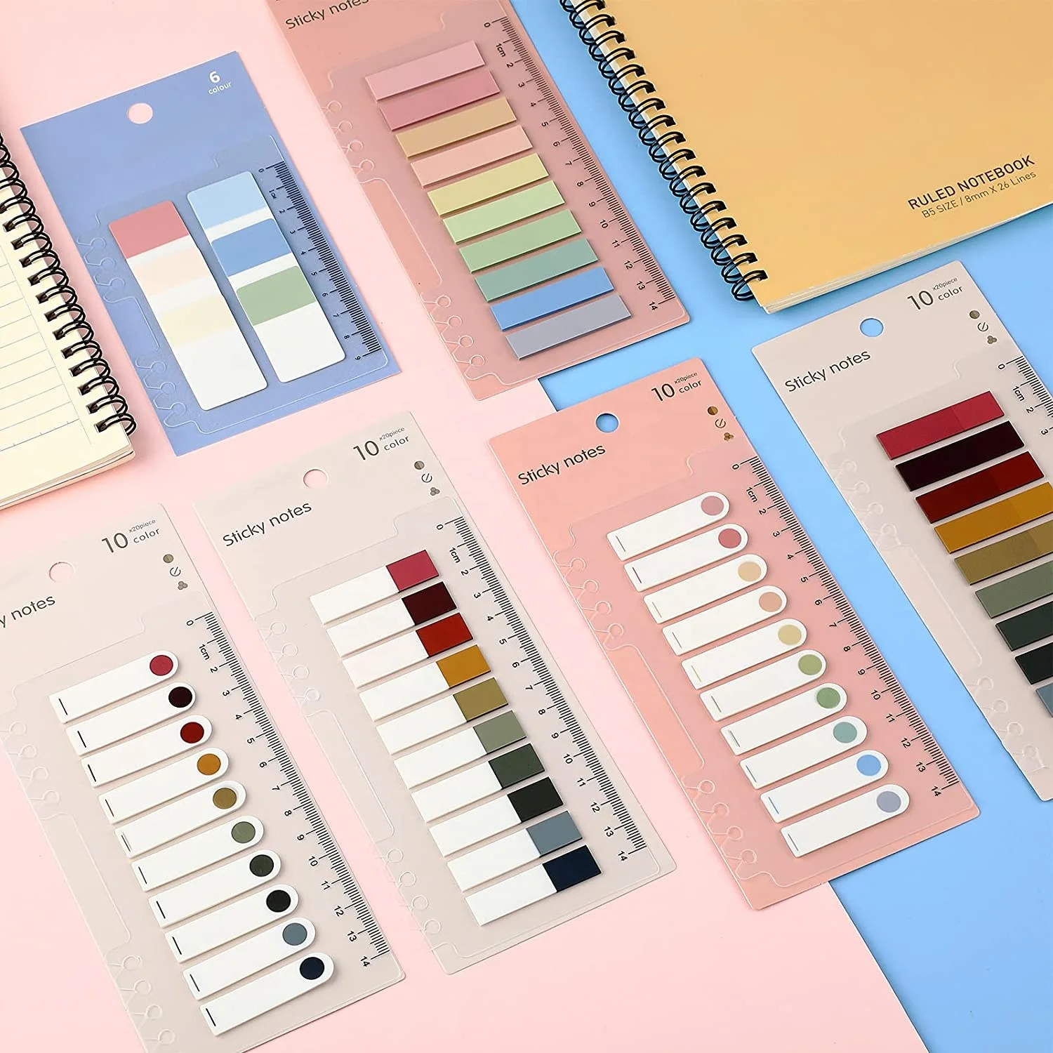 Rectangle shape colorful PET page marker stationary sticky notes with ruler holder