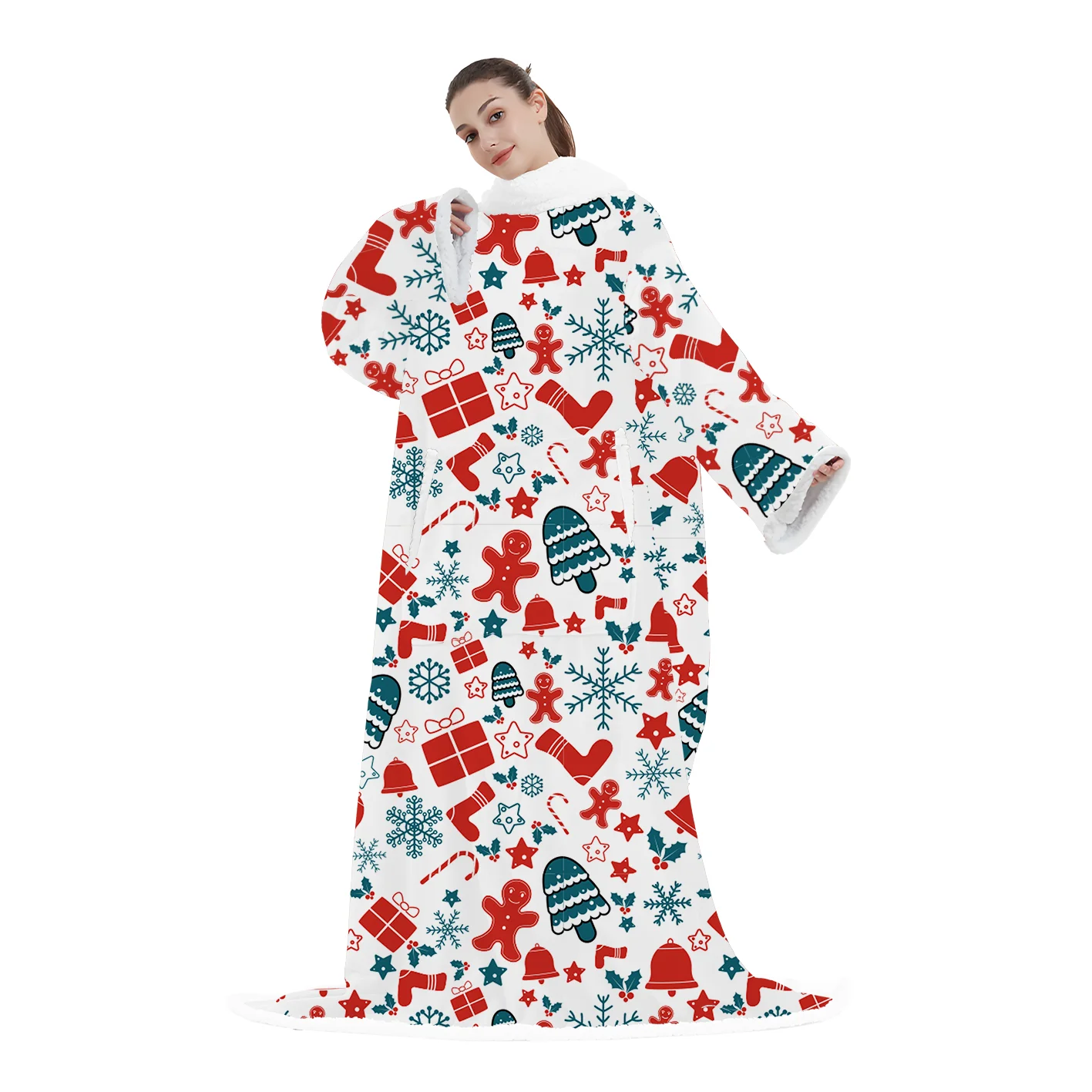 Hotsale Sherpa Wearable Blanket with Sleeves Warm Double Layer Large Flannel Sherpa TV Blanket with Sleeves