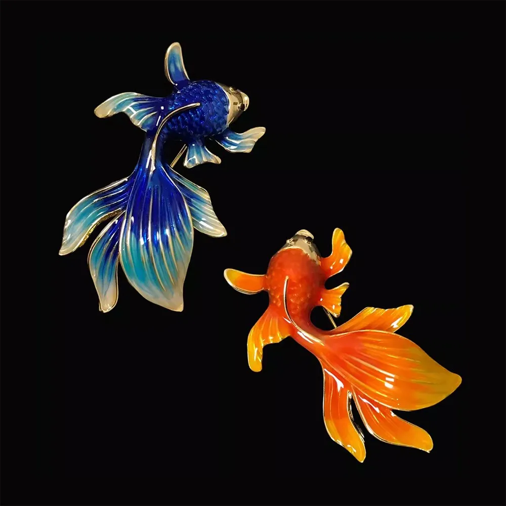 Vintage Retro Enamel Lucky Fish Brooch Fashion Jewelry Gold Fish Brooch Pin For Women Clothing