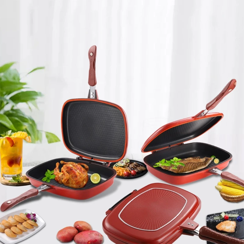 Double-Sided Premium Frying Pan Non-Stick Baking Tray Portable Double-Sided Frying Pan Cooking utensils pots Cookware